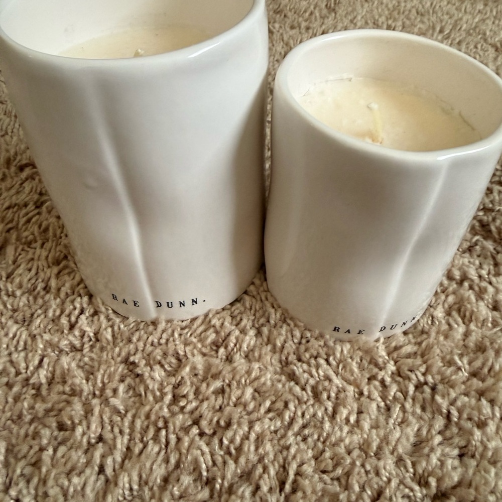 NEW Rae Dunn Candles Set Of 2 _ Peace And Merry White Ceramic Holiday Decor - Picture 3 of 4